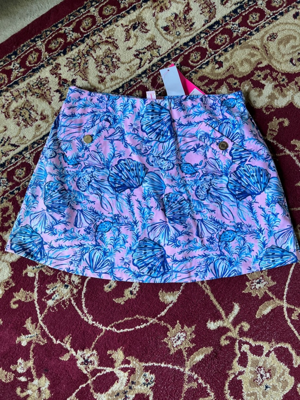 Lilly Pulitzer Pink Mini Skirt with Blue Shell Print
